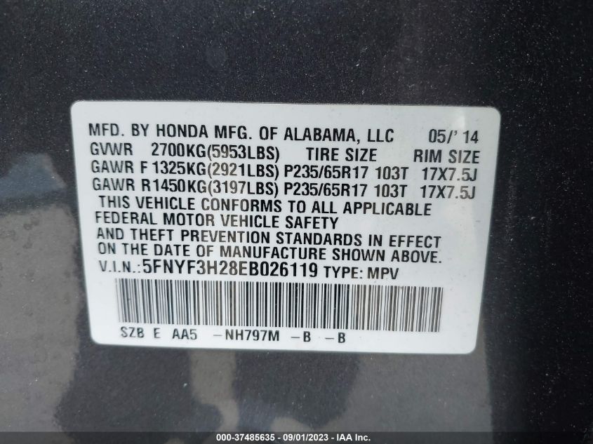2014 HONDA PILOT LX - 5FNYF3H28EB026119