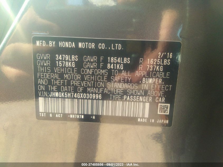 2016 HONDA FIT EX - JHMGK5H74GX030996