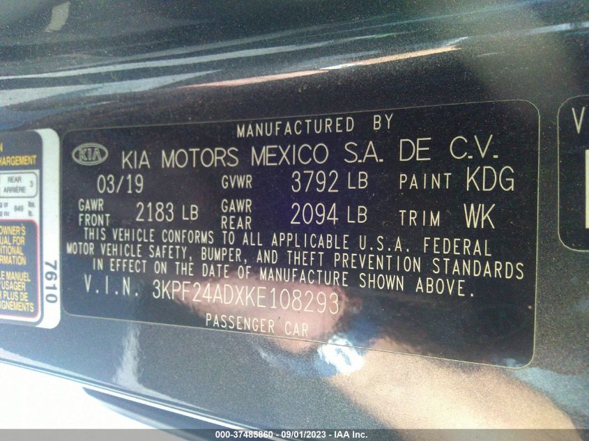 2019 KIA FORTE LXS - 3KPF24ADXKE108293