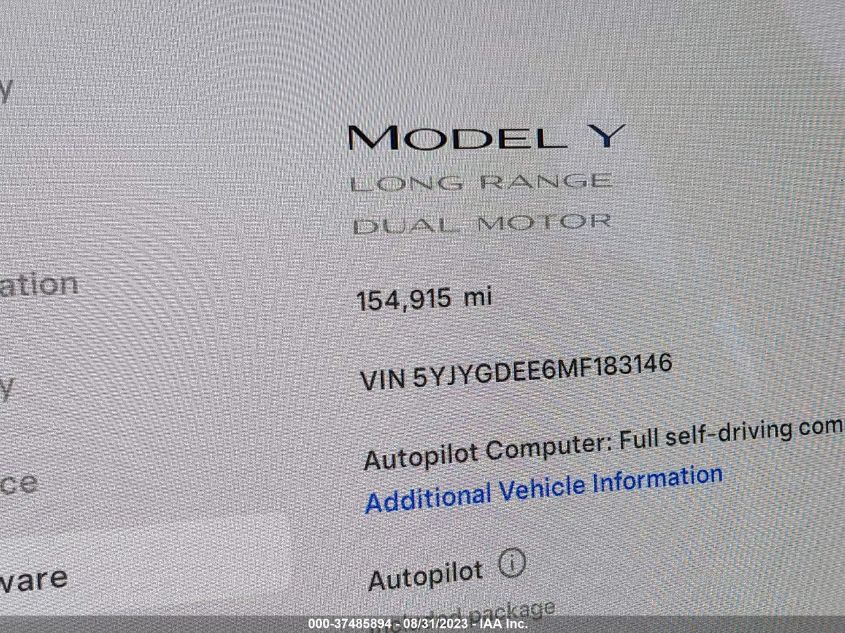 2021 TESLA MODEL Y LONG RANGE - 5YJYGDEE6MF183146