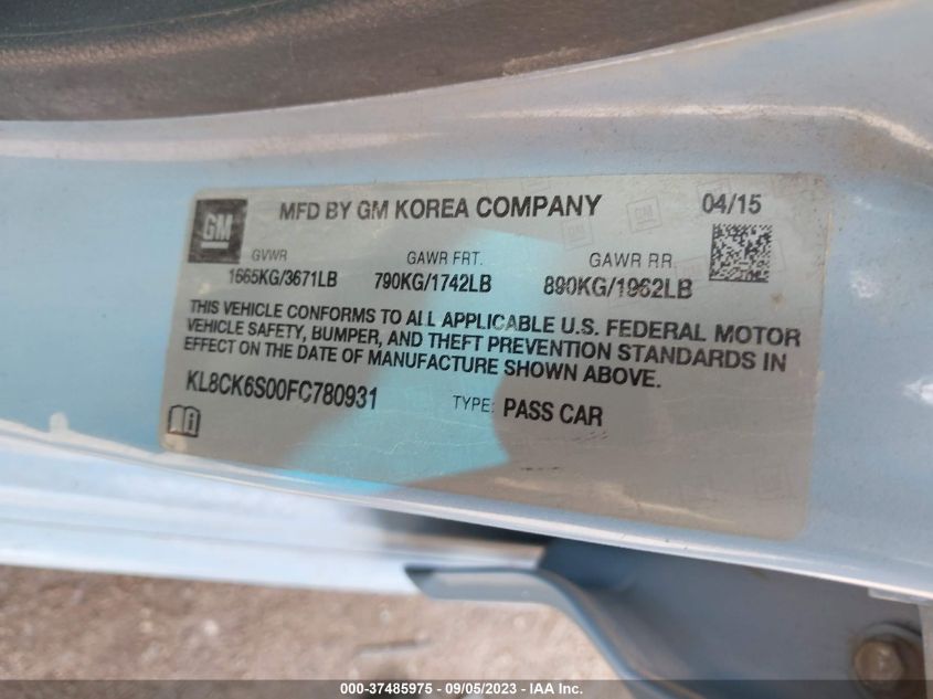 2015 CHEVROLET SPARK EV LT KL8CK6S00FC780931