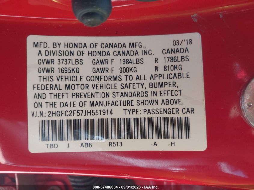 2018 HONDA CIVIC SEDAN LX - 2HGFC2F57JH551914