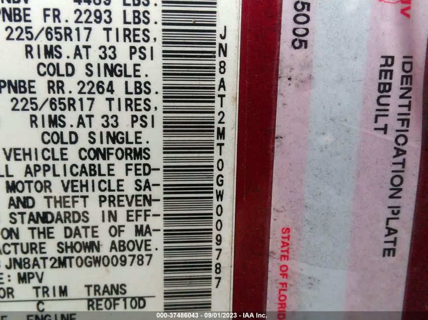 2016 NISSAN ROGUE S/SL/SV - JN8AT2MT0GW009787