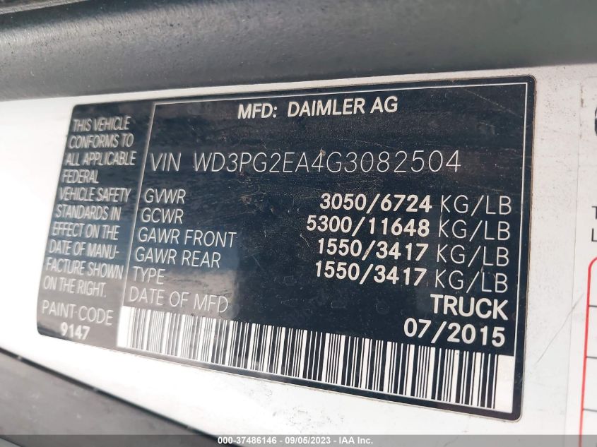 2016 MERCEDES-BENZ METRIS CARGO VAN WD3PG2EA4G3082504