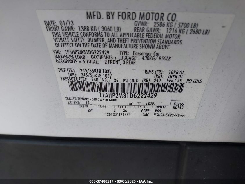 2013 FORD SEDAN POLICE INTERCEPTOR 1FAHP2M81DG222429