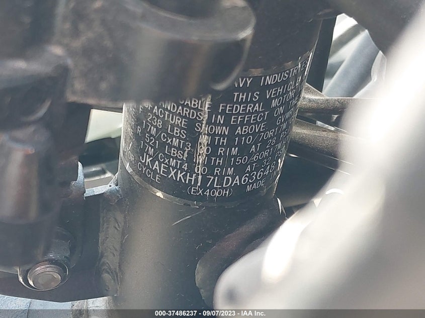 VIN JKAEXKH17LDA63648 2020 KAWASAKI EX400