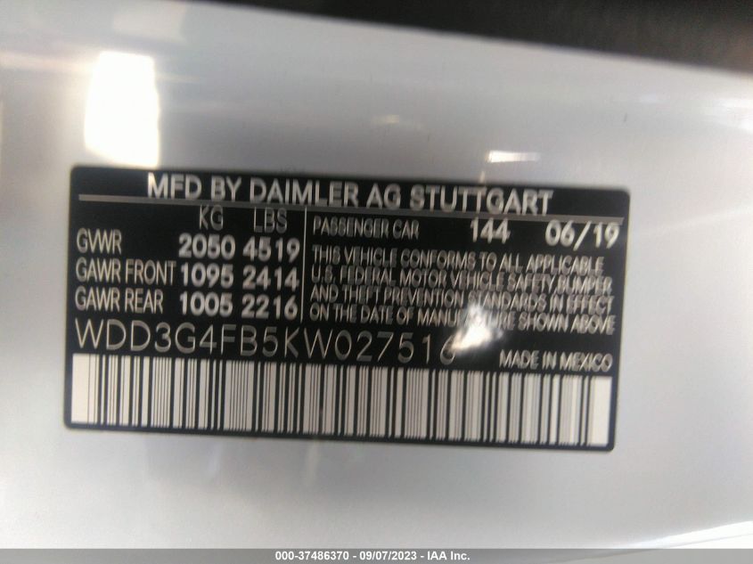 2019 MERCEDES-BENZ A 220 4MATIC WDD3G4FB5KW027516