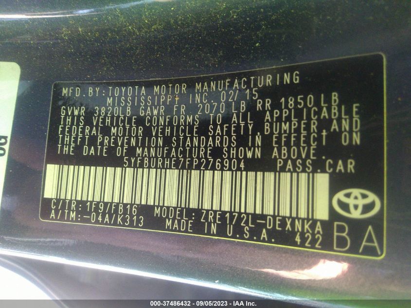 2015 TOYOTA COROLLA LE - 5YFBURHE7FP276904
