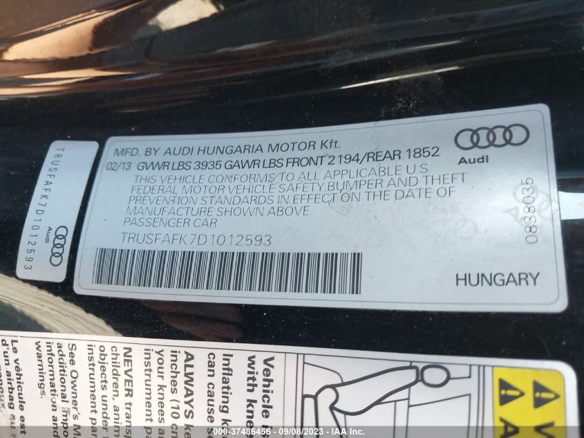 2013 AUDI TT 2.0T PREMIUM PLUS TRUSFAFK7D1012593
