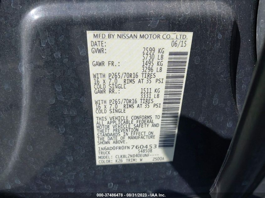 2015 NISSAN FRONTIER SV - 1N6AD0FR0FN760453