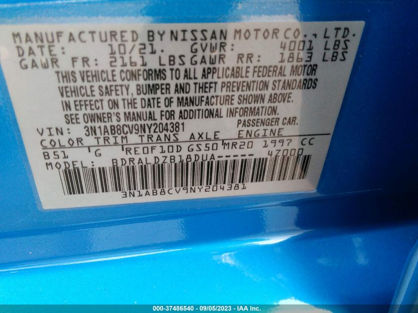 2022 NISSAN SENTRA SV - 3N1AB8CV9NY204381