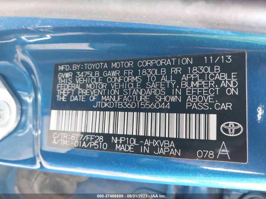 2013 TOYOTA PRIUS C ONE/TWO/THREE/FOUR - JTDKDTB36D1556044