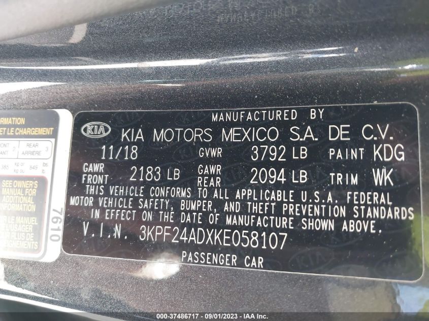 3KPF24ADXKE058107 Kia Forte FE/LX/LXS 9