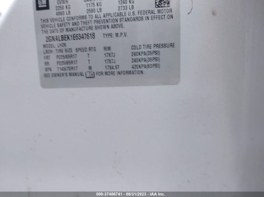 2014 CHEVROLET EQUINOX LT - 2GNALBEK1E6347618