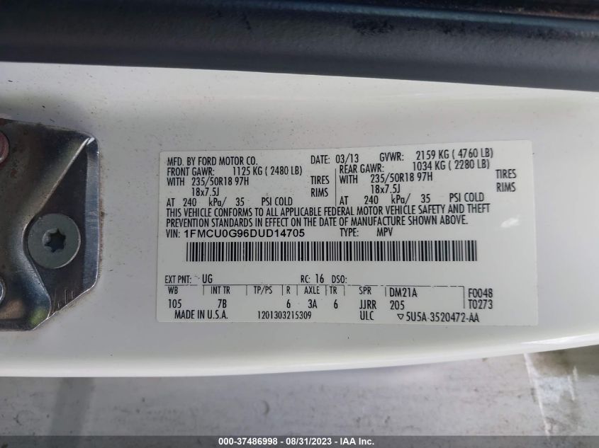 2013 FORD ESCAPE SE - 1FMCU0G96DUD14705