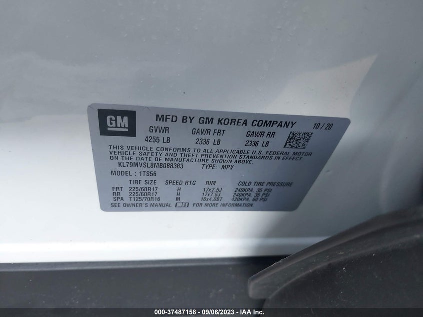 VIN KL79MVSL8MB088383 2021 CHEVROLET TRAILBLAZER ACTIV