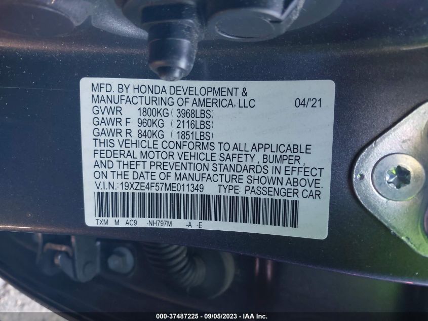 2021 HONDA INSIGHT EX - 19XZE4F57ME011349