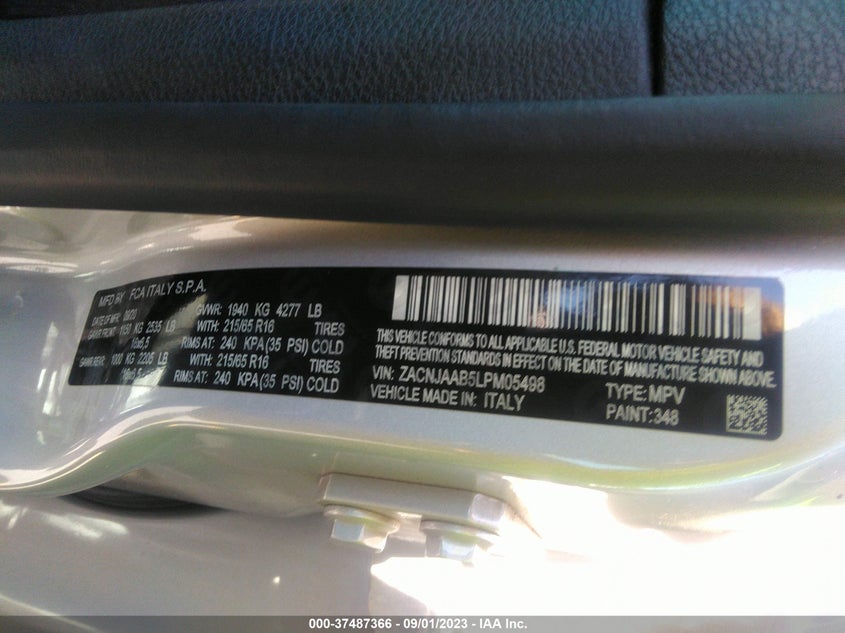 VIN ZACNJAAB5LPM05498 2020 JEEP RENEGADE SPORT