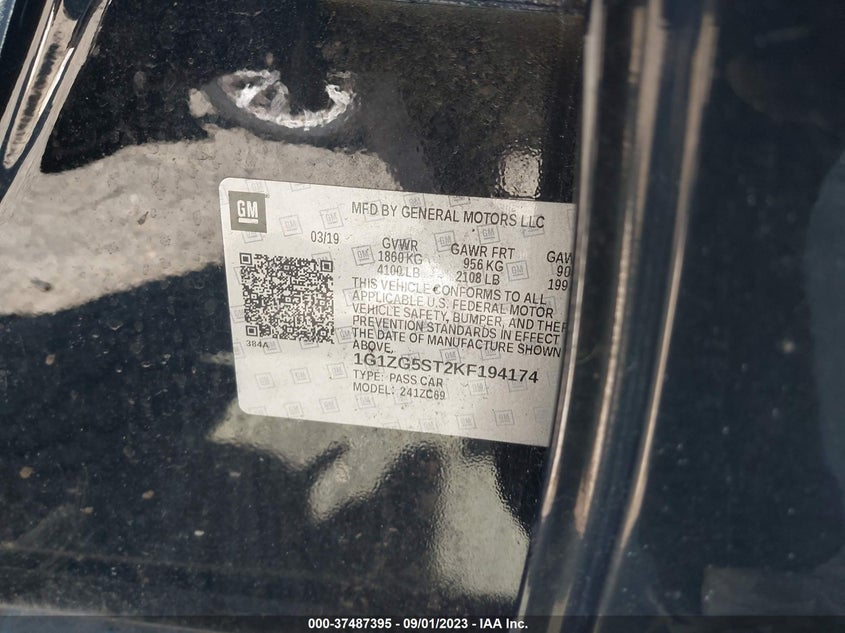 VIN 1G1ZG5ST2KF194174 2019 CHEVROLET MALIBU RS