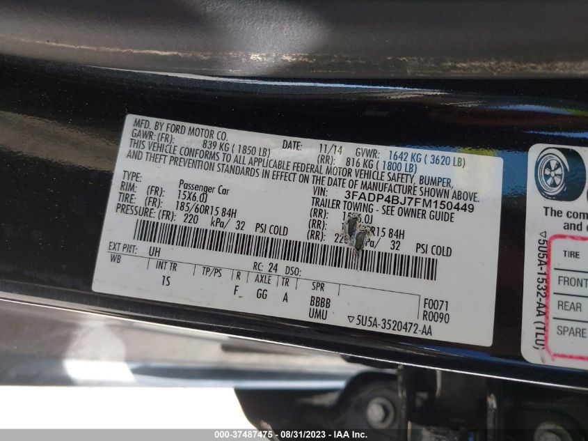 2015 FORD FIESTA SE - 3FADP4BJ7FM150449