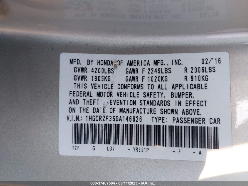2016 HONDA ACCORD SEDAN LX - 1HGCR2F35GA146626