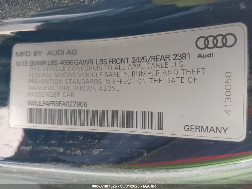 2014 AUDI A5 PREMIUM PLUS WAULFAFR8EA027906