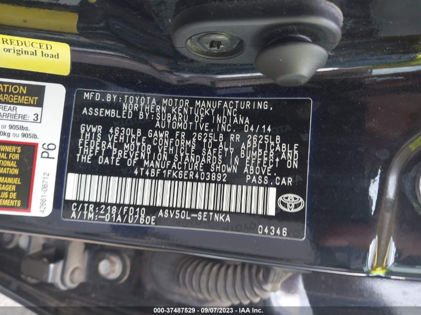 2014 TOYOTA CAMRY L/SE/LE/XLE - 4T4BF1FK6ER403892