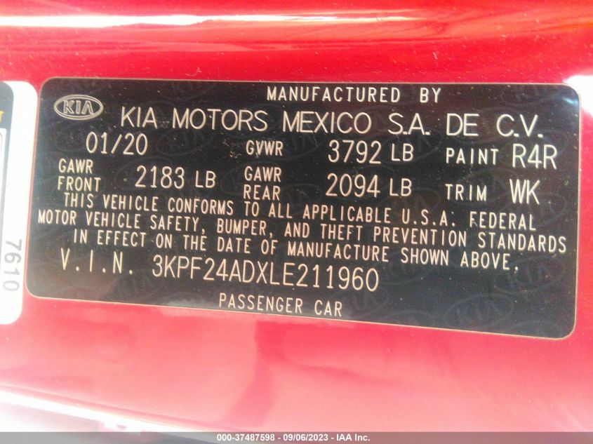 2020 KIA FORTE LXS - 3KPF24ADXLE211960