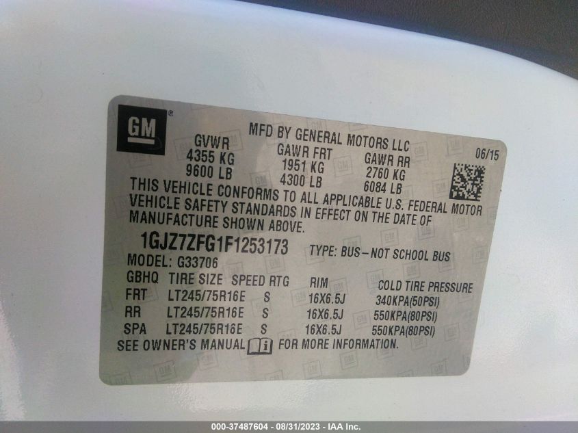 2015 GMC SAVANA PASSENGER LS 1GJZ7ZFG1F1253173