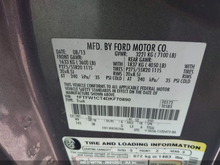 2013 FORD F-150 XL/XLT/FX2/LARIAT - 1FTFW1CT4DKF70890