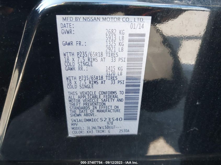 2014 INFINITI QX60 - 5N1AL0MM1EC523540