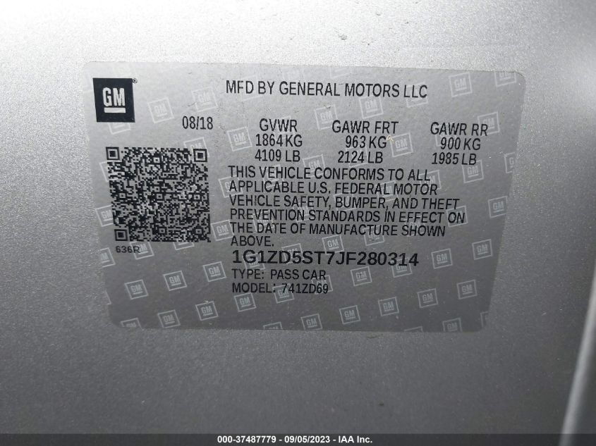 2018 CHEVROLET MALIBU LT - 1G1ZD5ST7JF280314