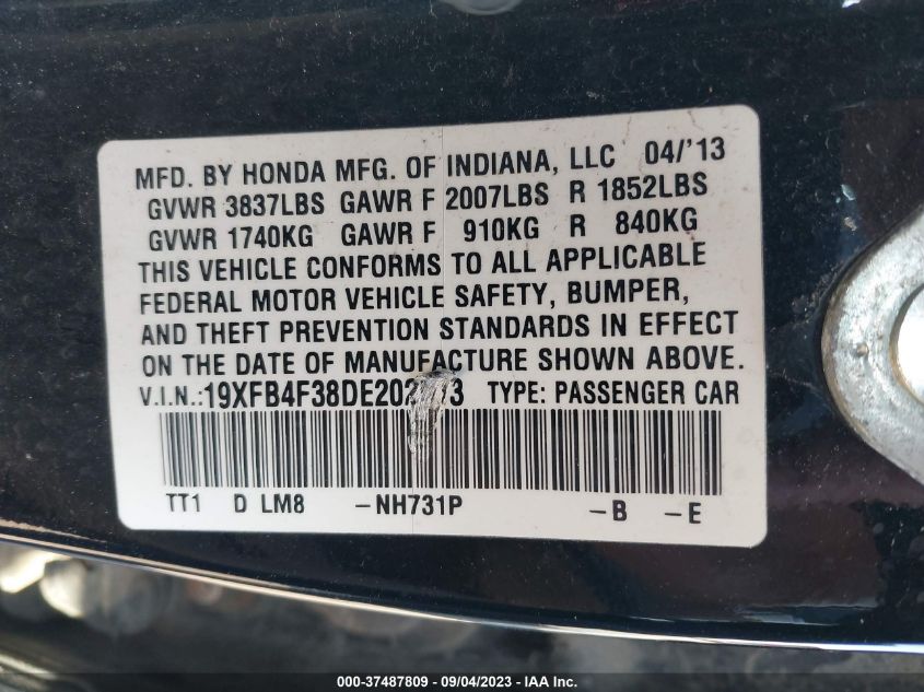 2013 HONDA CIVIC HYBRID 19XFB4F38DE202613