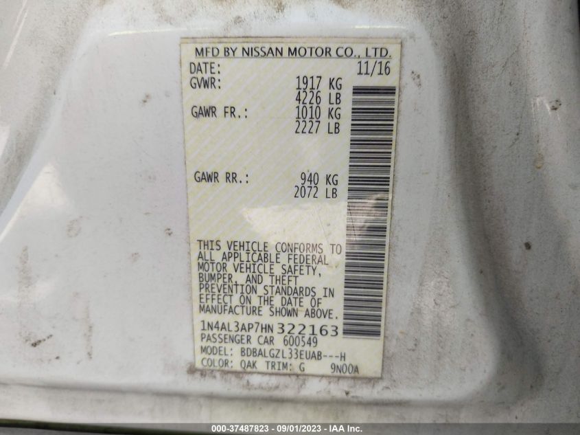2017 NISSAN ALTIMA 2.5 S - 1N4AL3AP7HN322163
