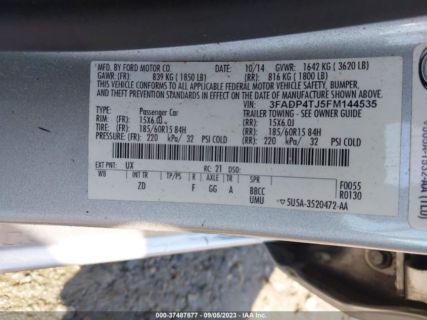 2015 FORD FIESTA S - 3FADP4TJ5FM144535