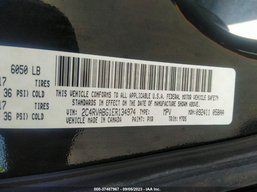 2014 VOLKSWAGEN ROUTAN SE W/RSE & NAVIGATION 2C4RVABG1ER134974