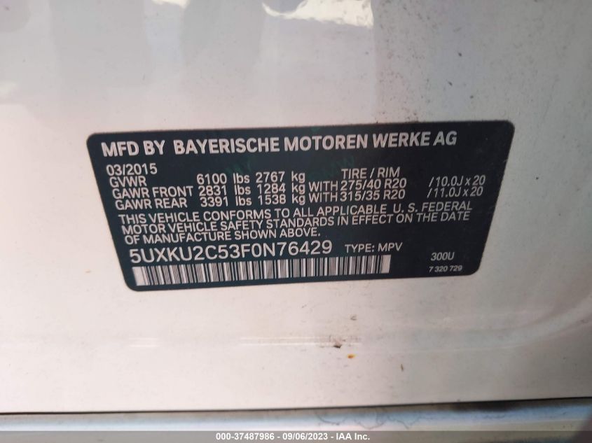 2015 BMW X6 XDRIVE35I - 5UXKU2C53F0N76429