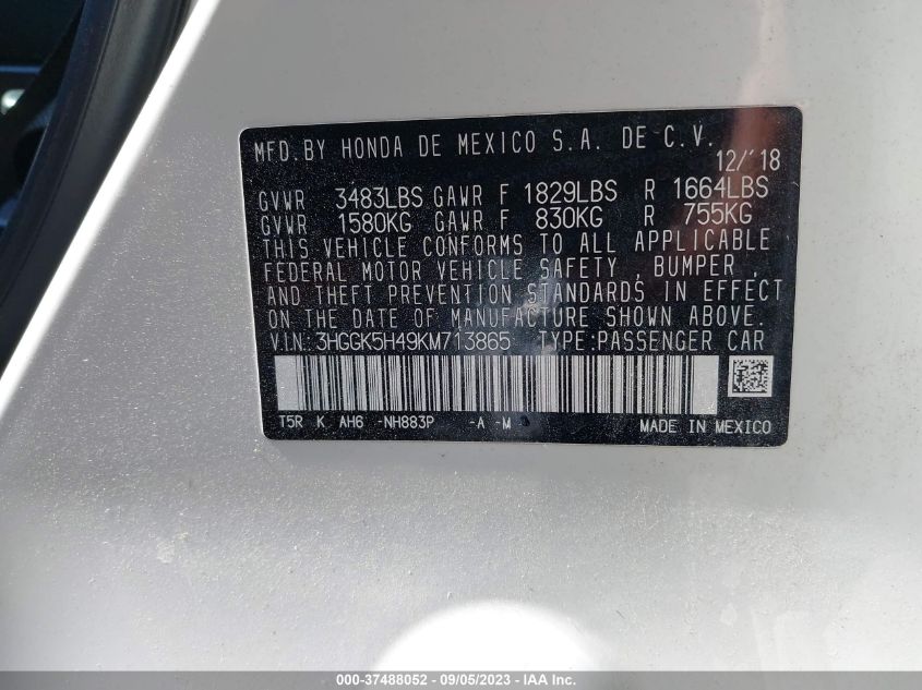 2019 HONDA FIT LX - 3HGGK5H49KM713865
