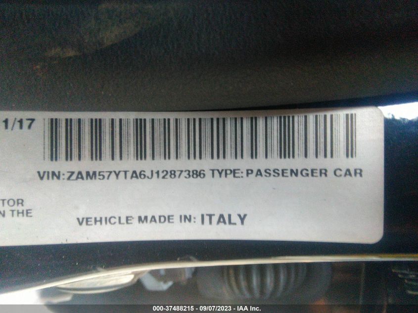 2018 MASERATI GHIBLI S Q4 ZAM57YTA6J1287386