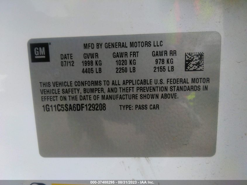 2013 CHEVROLET MALIBU LT - 1G11C5SA6DF129208