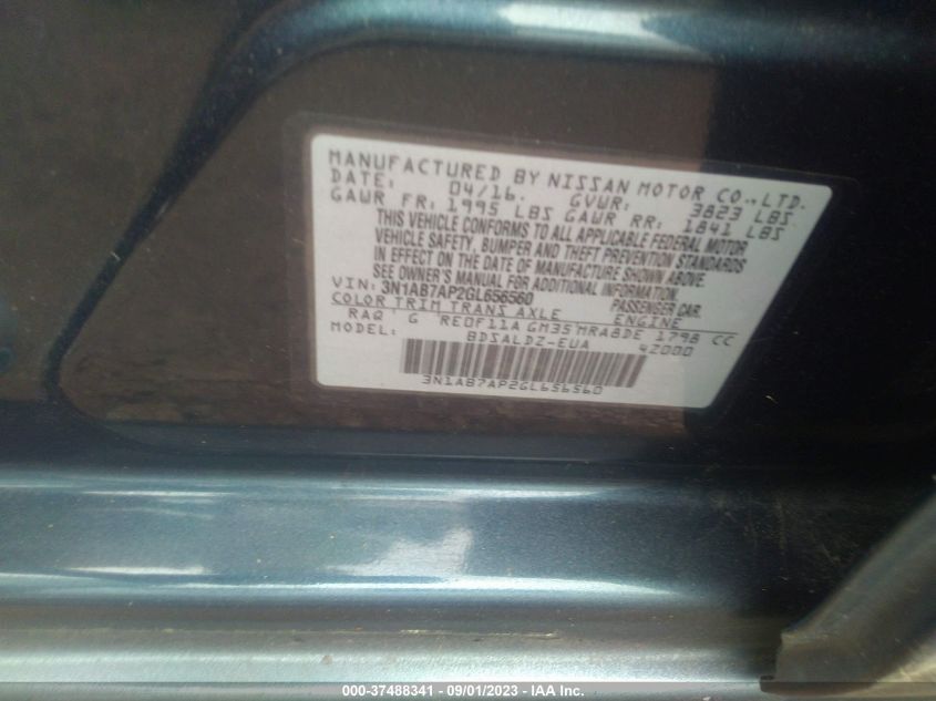 2016 NISSAN SENTRA SR/SL/S/SV/FE+ S - 3N1AB7AP2GL656560