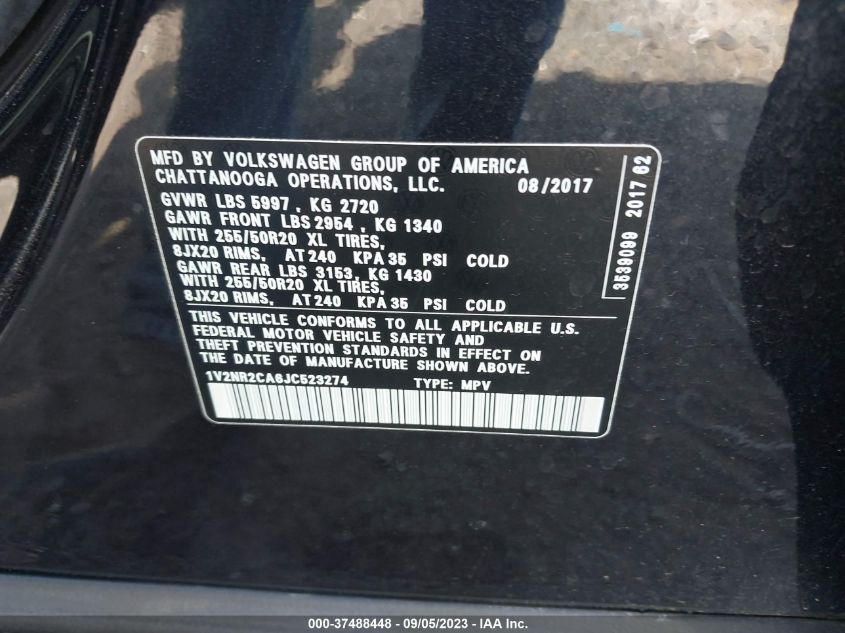 2018 VOLKSWAGEN ATLAS 3.6L V6 SEL PREMIUM - 1V2NR2CA6JC523274