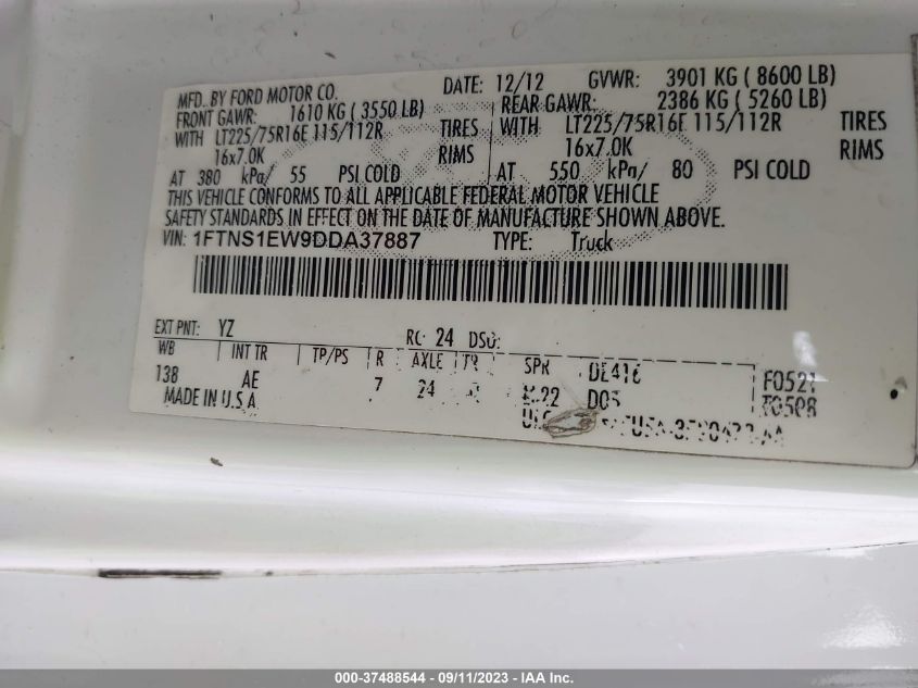 2013 FORD E-150 COMMERCIAL 1FTNS1EW9DDA37887