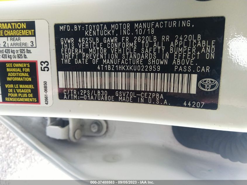 2019 TOYOTA CAMRY V6 - 4T1BZ1HKXKU022959