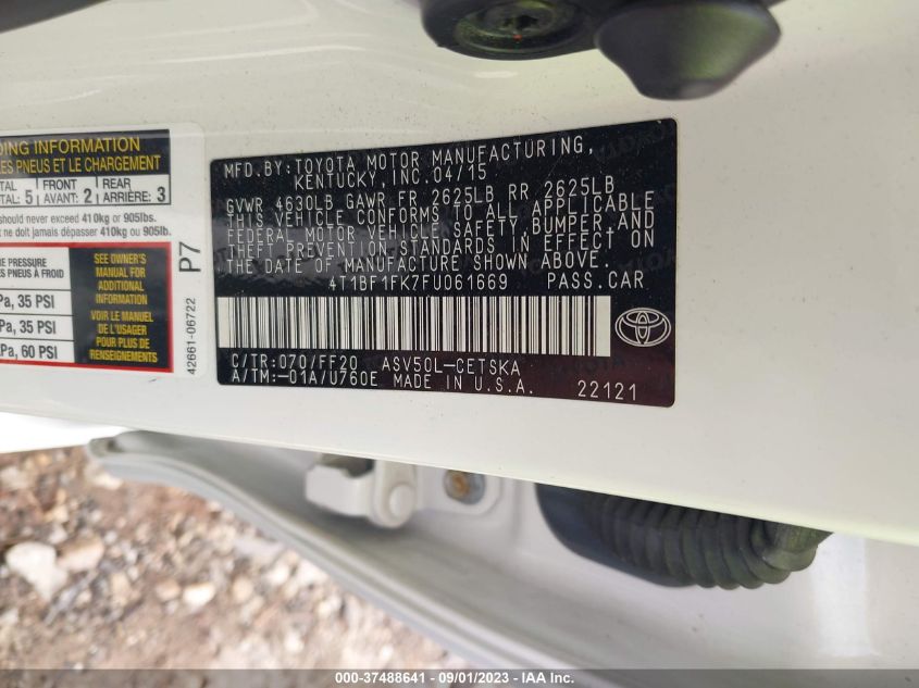 2015 TOYOTA CAMRY SE - 4T1BF1FK7FU061669