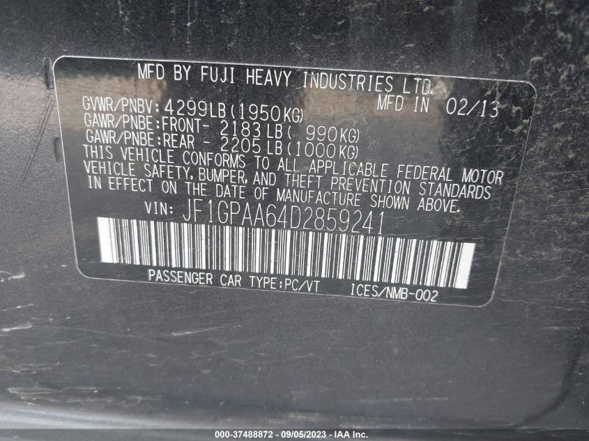 2013 SUBARU IMPREZA WAGON 2.0I - JF1GPAA64D2859241