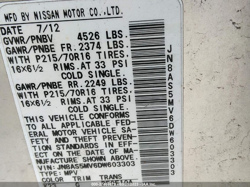 2013 NISSAN ROGUE S - JN8AS5MV6DW603303