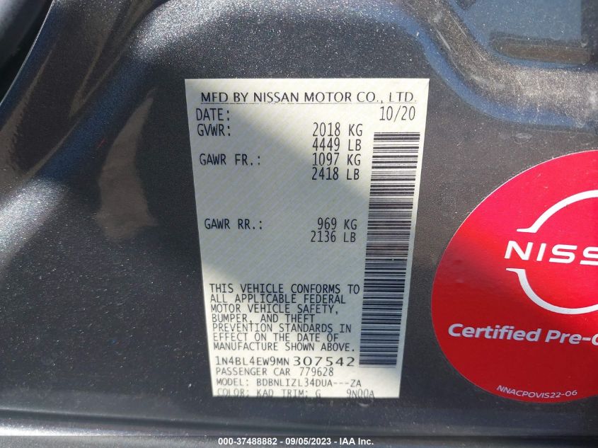 2021 NISSAN ALTIMA 2.5 SL - 1N4BL4EW9MN307542