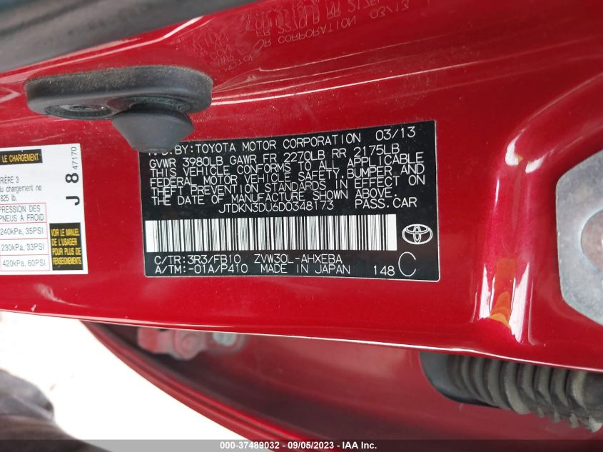 2013 TOYOTA PRIUS ONE/TWO/THREE/FOUR/FIVE - JTDKN3DU6D0348173