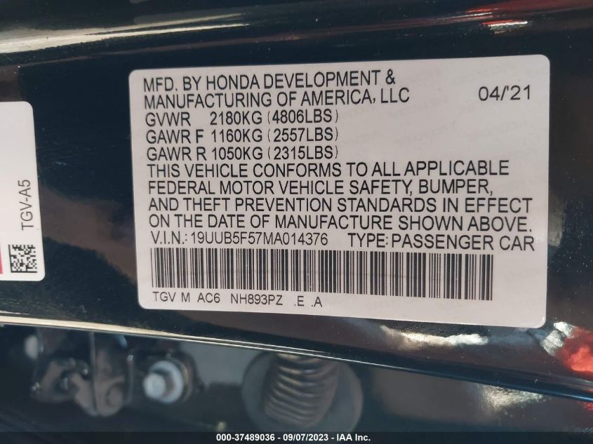 19UUB5F57MA014376 Acura TLX W/A-SPEC PACKAGE 9